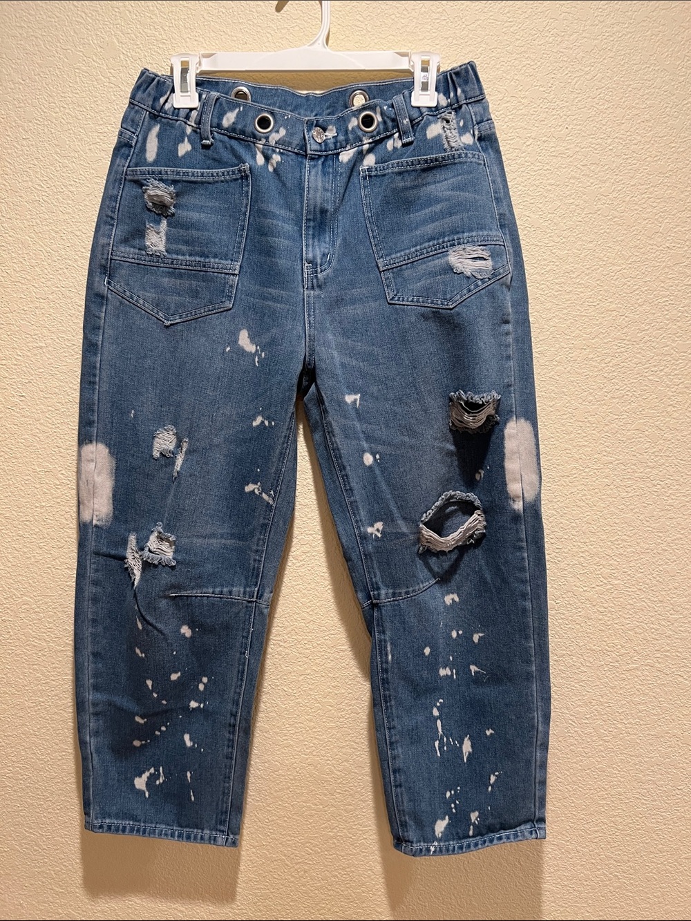 Distressed Paint-Splash Blue Women’s Jeans